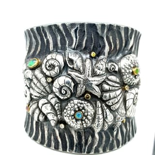 Elizabeth McDevitt Crystal Hammered Oxidized Sterling Silver Cuff Bracelet