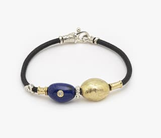 MISANI Lapis Lazuli 18K Black Leather Beaded Bracelet