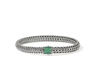John Hardy Emerald Polished Silver Sterling Silver Chain Bracelet