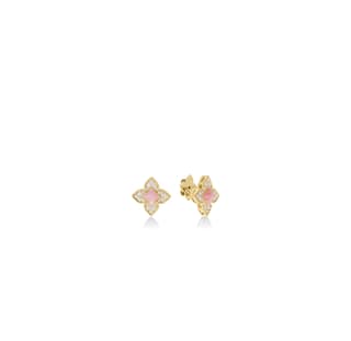 Roberto Coin Venetian Princess Diamond and Opal in 18K Polished Yellow Gold Stud Earrings
