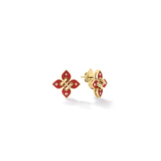 Roberto Coin Venetian Princess Diamond and Coral in 18K Polished Yellow Gold Stud Earrings