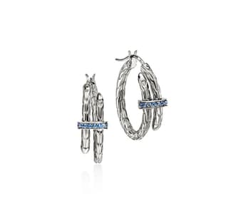 John Hardy Sapphire Polished Silver Sterling Silver Hoop Earrings