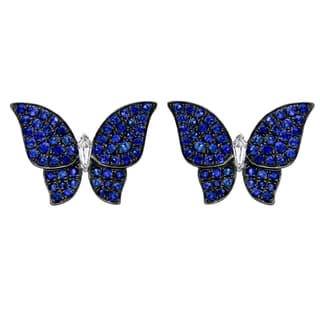 Ruchi Sapphire and Diamond in 18K Polished White Gold Post Earrings