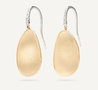 Marco Bicego Lunaria Diamond in 18K Engraved Yellow Gold Wire Hook Earrings