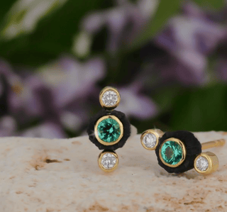 Sarah Graham Emerald and Diamond in 18K Matte Yellow Gold Stud Earrings