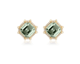 Goshwara Gossip Prasiolite and Diamond in 18K Polished Yellow Gold Post Earrings