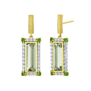 Sloane Street Amethyst and Diamond in 18K Strie Detail Yellow Gold Drop Earrings
