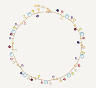 Marco Bicego Paradise Assorted Gemstones 18K Engraved Yellow Gold Chain Necklace