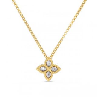 Roberto Coin Princess Flower Diamond 18K Polished Yellow Gold Pendant Necklace