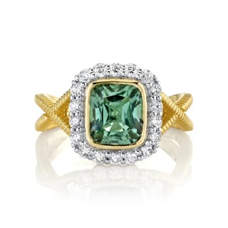 Sloane Street Tourmaline 18K Strie Detail Yellow Gold Band Ring
