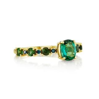 Sloane Street Tourmaline 18K Strie Detail Yellow Gold Band Ring