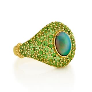 Sloane Street Opal 18K Strie Detail Yellow Gold Band Ring