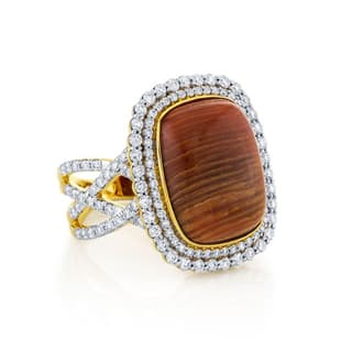 Sloane Street Diamond 18K Strie Detail Yellow Gold Cocktail Ring