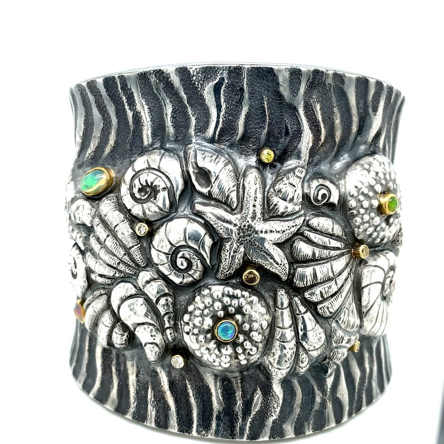 Elizabeth McDevitt Crystal Hammered Oxidized Sterling Silver Cuff Bracelet