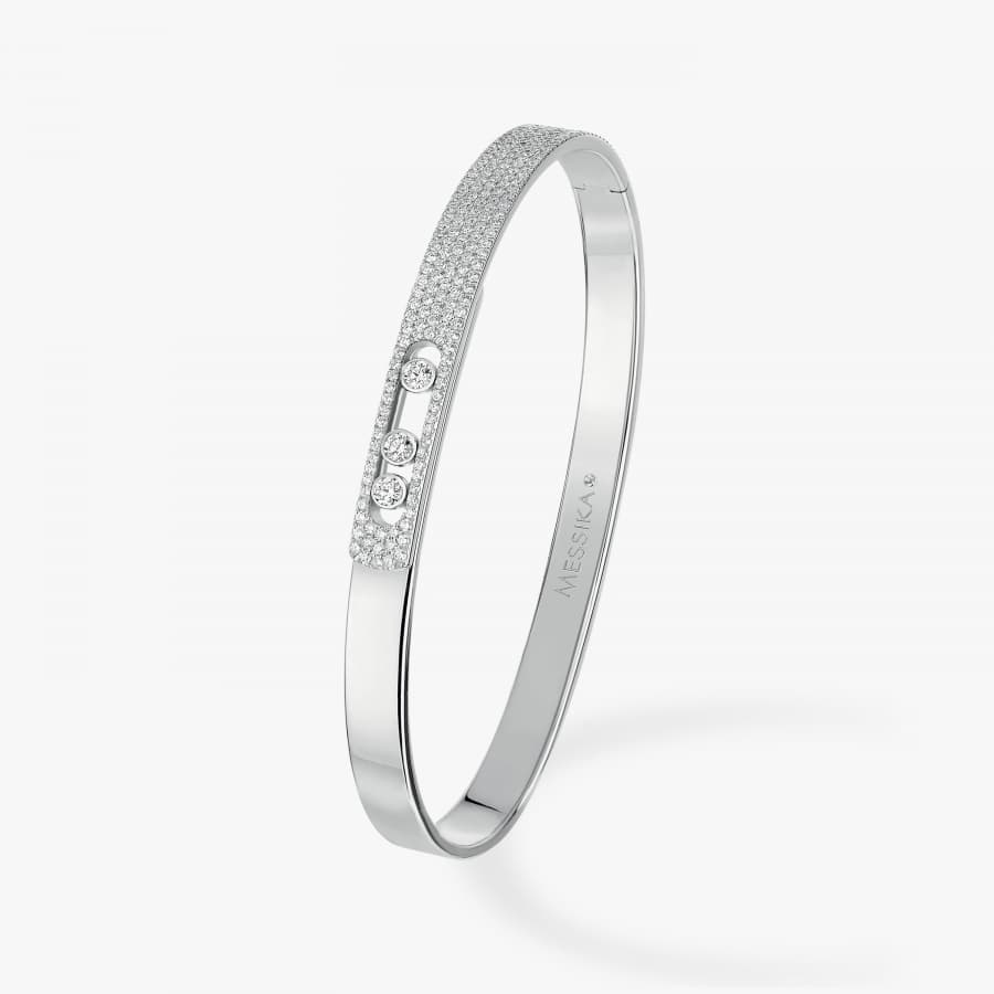 Messika Move Diamond 18K Polished White Gold Bangle Bracelet