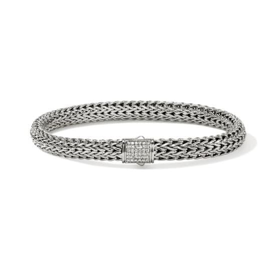 John Hardy Diamond Polished Silver Sterling Silver Chain Bracelet