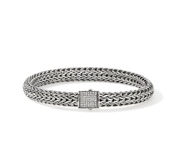 John Hardy Diamond Polished Silver Sterling Silver Chain Bracelet
