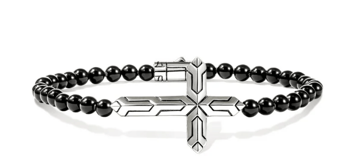 John Hardy Onyx Polished Silver Sterling Silver Beaded Bracelet