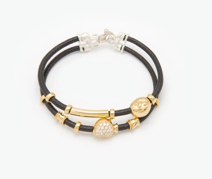 MISANI Diamond 18K Black Leather Bangle Bracelet