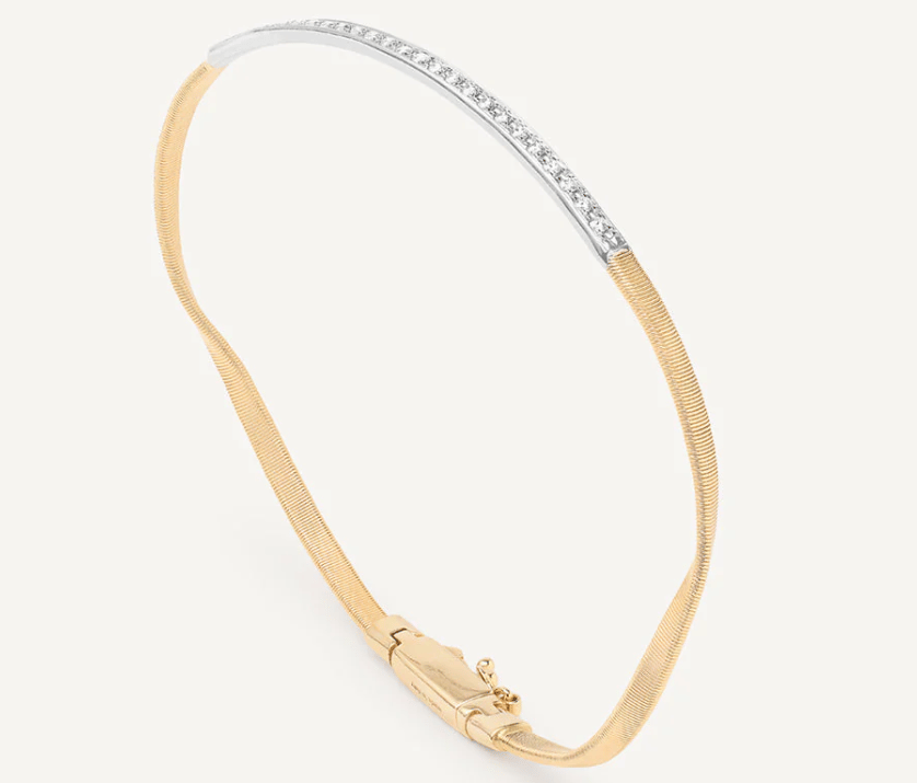 Marco Bicego Marrakech Diamond 18K Engraved Yellow Gold Bangle Bracelet