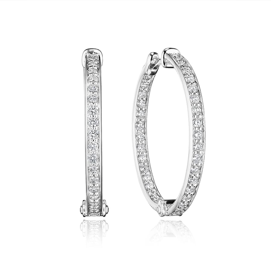 Verragio Diamond in 18K Polished White Gold Hoop Earrings