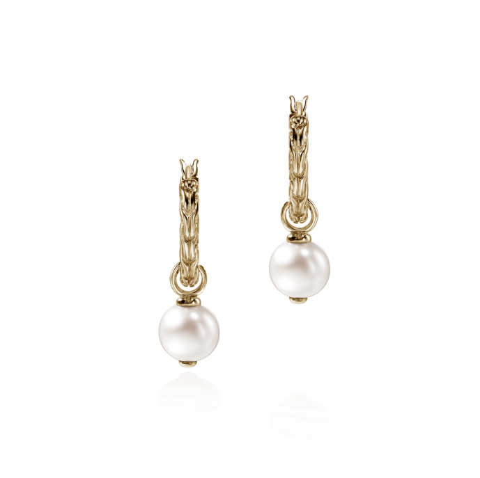 John Hardy Freshwater Pearl in 14K Yellow Gold Hoop Earrings