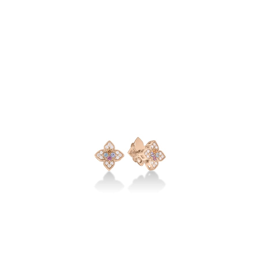 Roberto Coin Diamond and Assorted Gemstones in 18K Polished Rose Gold Post Earrings