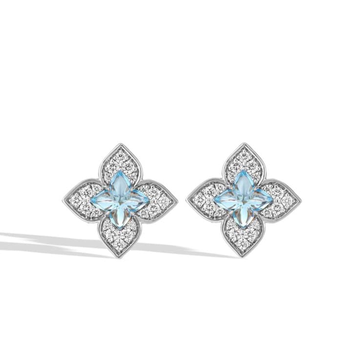 Roberto Coin Diamond and Topaz in 18K Polished White Gold Post Earrings