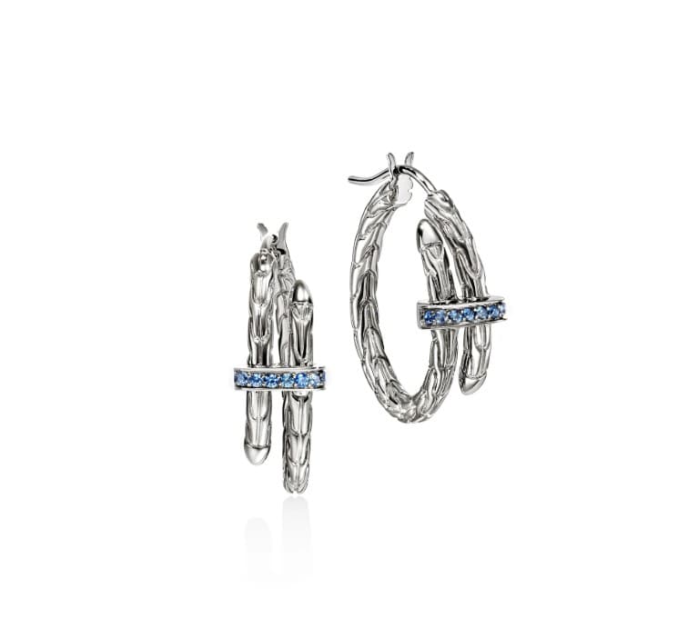 John Hardy Sapphire Polished Silver Sterling Silver Hoop Earrings