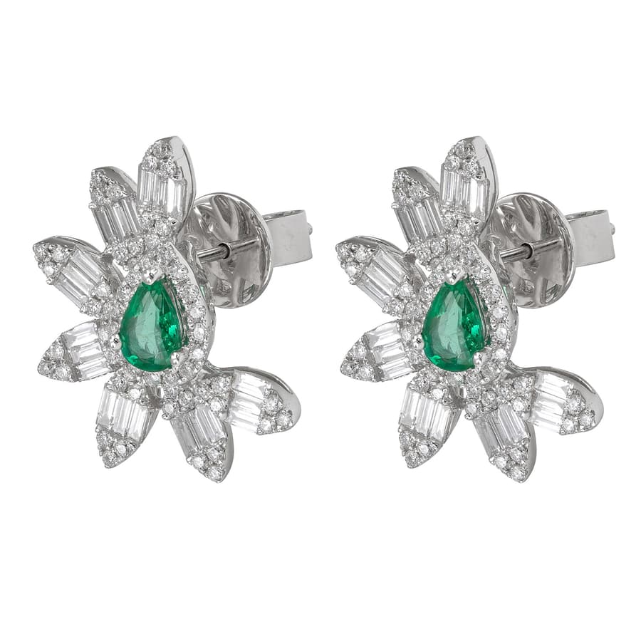 Ruchi Diamond and Emerald in 18K Polished White Gold Post Earrings