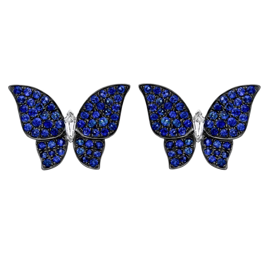 Ruchi Sapphire and Diamond in 18K Polished White Gold Post Earrings