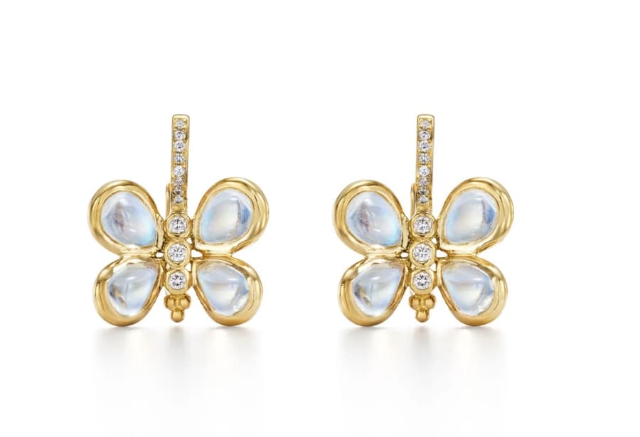 Temple St Clair Moonstone and Diamond in 18K Polished Yellow Gold Drop Earrings