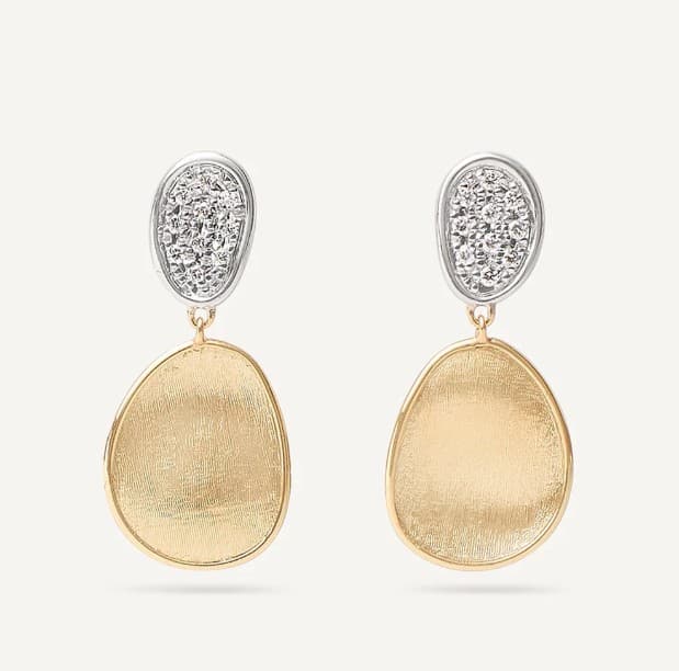 Marco Bicego Lunaria Diamond in 18K Engraved Yellow Gold Post Earrings