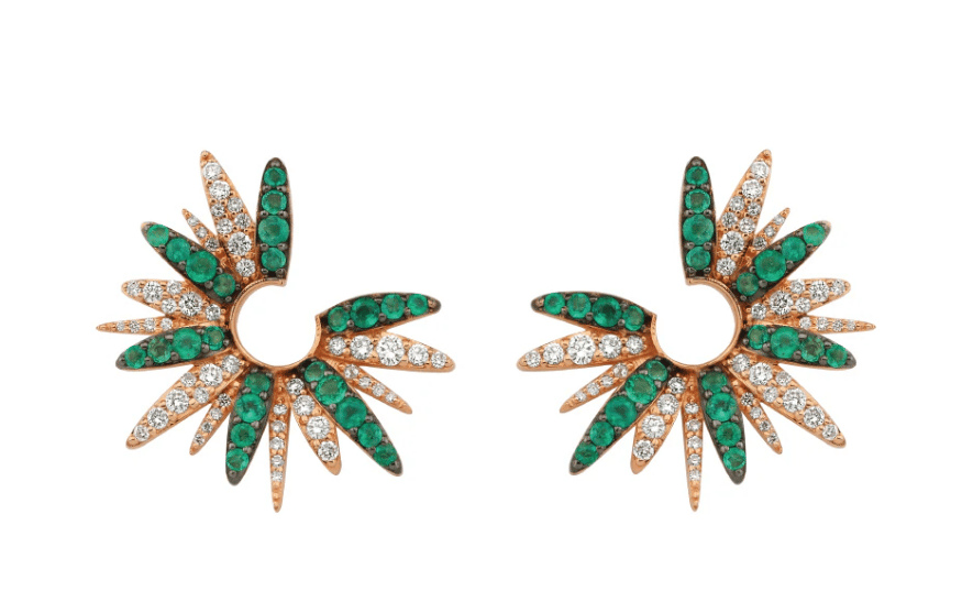 Bee Goddess Diamond and Emerald in 14K Polished Rose Gold Post Earrings