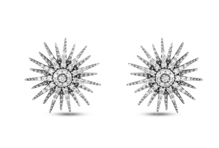 Bee Goddess Diamond in 14K Polished White Gold Post Earrings