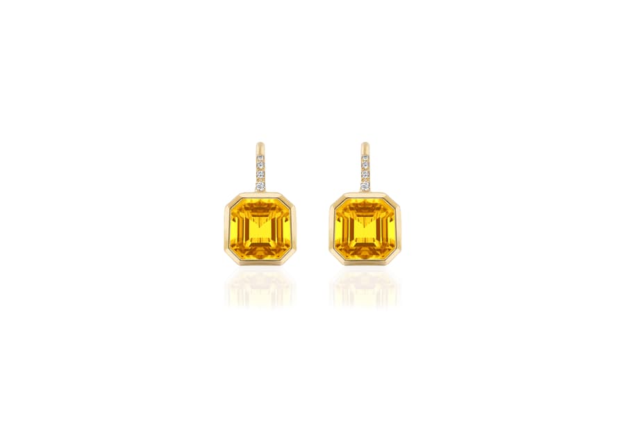Goshwara Gossip Citrine and Diamond in 18K Yellow Gold Wire Hook Earrings