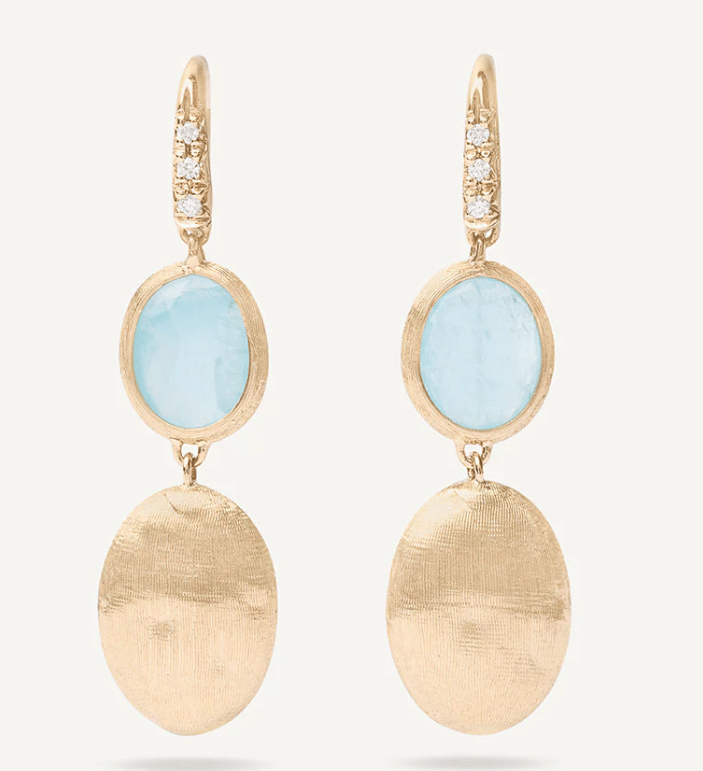 Marco Bicego Siviglia Aquamarine and Diamond in 18K Engraved Yellow Gold Drop Earrings