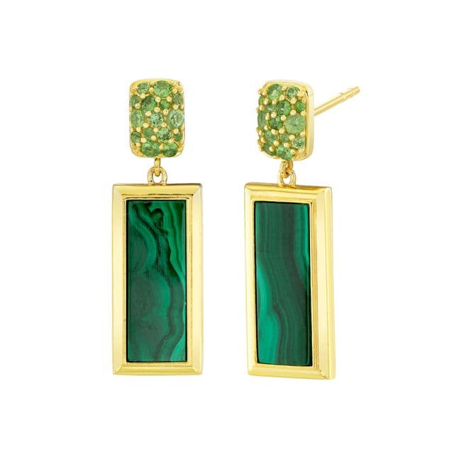 Sloane Street Malachite in 18K Strie Detail Yellow Gold Drop Earrings
