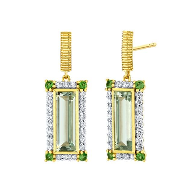 Sloane Street Amethyst and Diamond in 18K Strie Detail Yellow Gold Drop Earrings