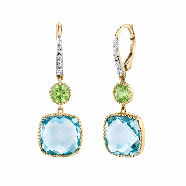 Sloane Street Topaz and Amethyst in 18K Strie Detail Yellow Gold Drop Earrings