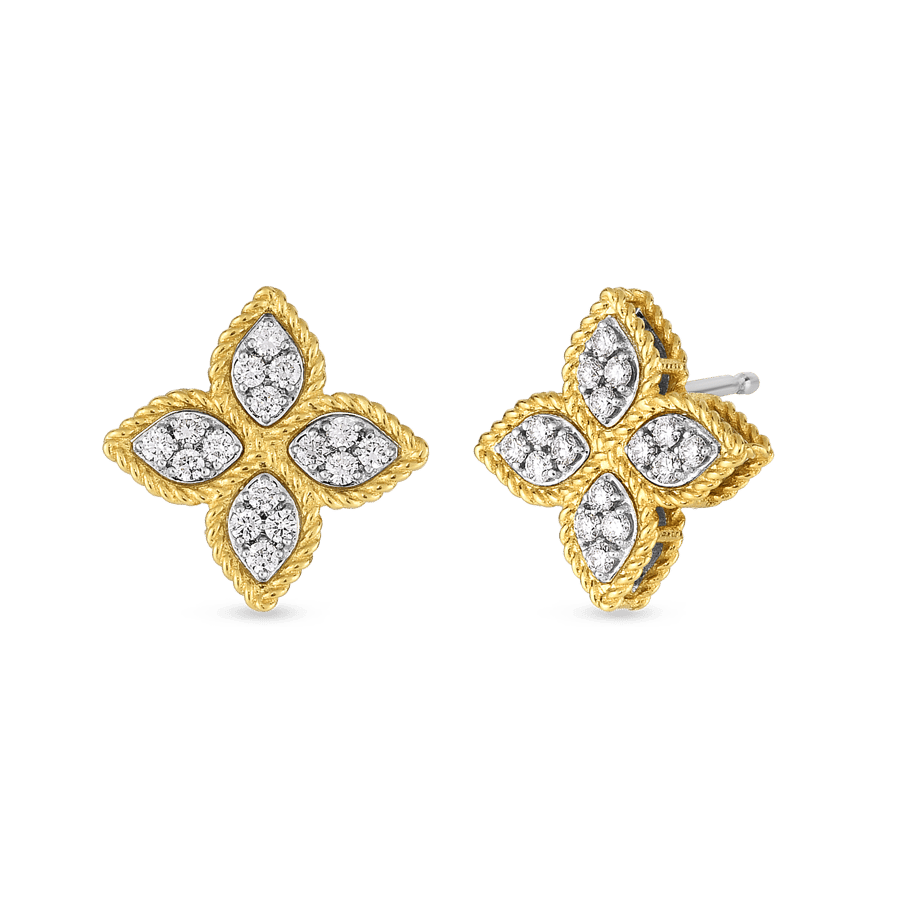 Roberto Coin Princess Flower Diamond in 18K Polished Yellow Gold Post Earrings