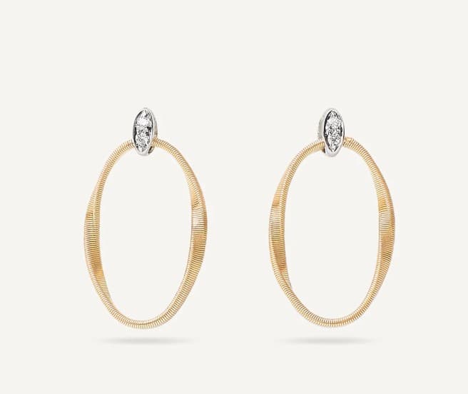Marco Bicego Marrackech Onde Diamond in 18K Engraved Yellow Gold Post Earrings