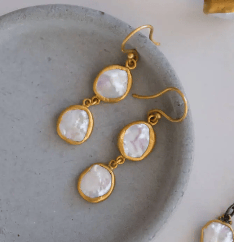 Lika Behar Collection Pearl in 24K Satin Yellow Gold Drop Earrings