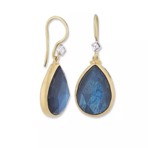 Lika Behar Collection Labradorite and Diamond in 18K Matte Two-Tone Gold Drop Earrings