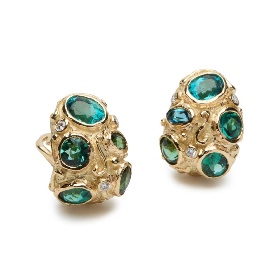 Katy Briscoe Tourmaline and Diamond in 18K Polished Yellow Gold Post Earrings