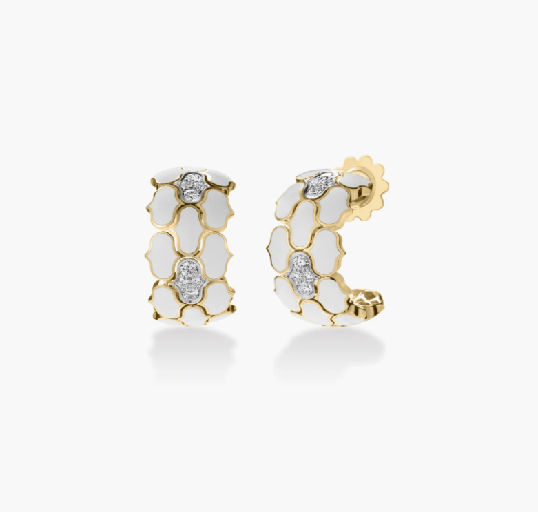 Roberto Coin Cobra Enamel and Diamond in 18K Polished Yellow Gold Hoop Earrings