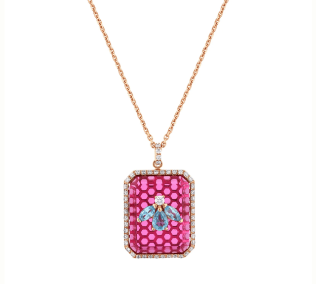 Bee Goddess Diamond 14K Polished Rose Gold Pendant Necklace