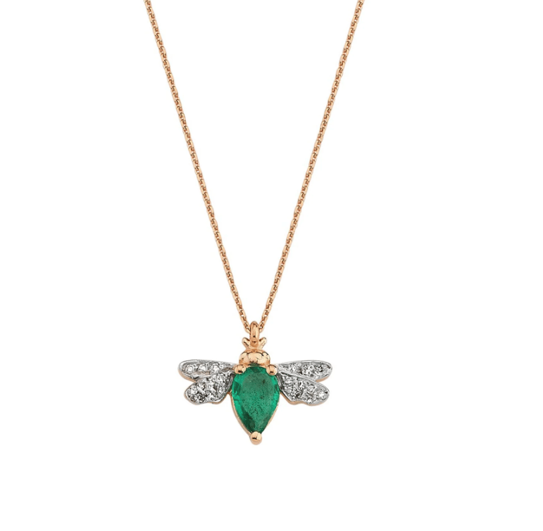 Bee Goddess Emerald 14K Polished Rose Gold Chain Necklace