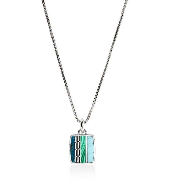 John Hardy Classic Chain Malachite Silver Sterling Silver Pendant Necklace