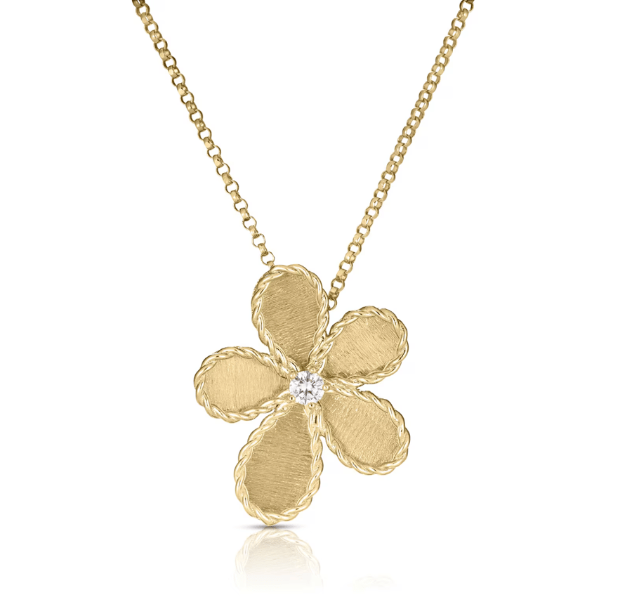 Roberto Coin Diamond 18K Matte Yellow Gold Pendant Necklace